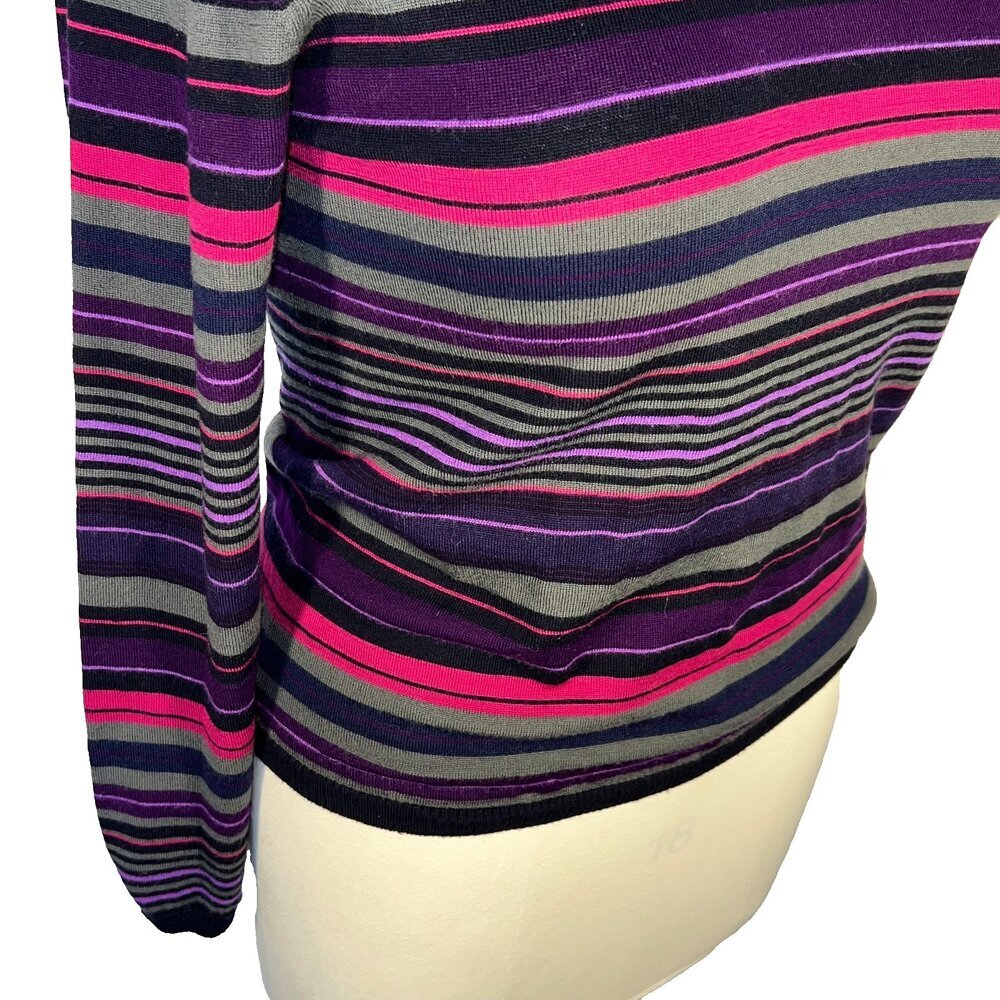 ETRO Sweater Womens Fits Like L Dark Striped Wool Crew Neck Made in Italy - Picture 4 of 16